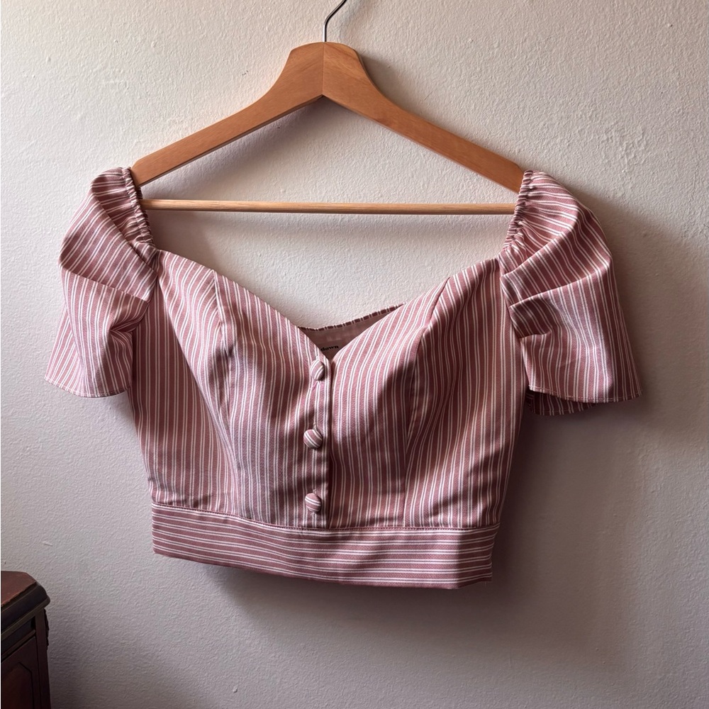 Superdown Pink Flutter Sleeve Crop Blouse